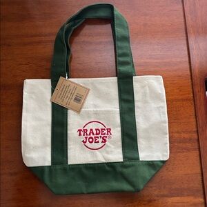 Trader Joe’s Mini Canvas Tote Bag Green New NWT